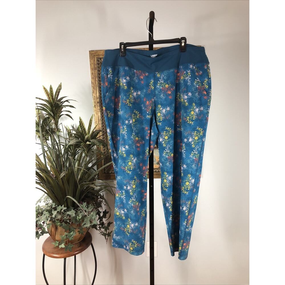 Lands’ End Women’s Leggings Size 1X Blue Floral Stretch Pull On Active Casual